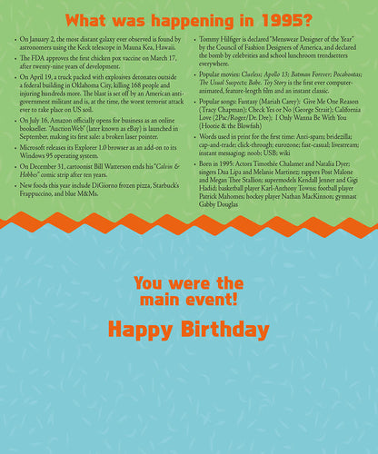 Inside a 1995 birthday card listing historical events, movies, music, and facts from the year.
