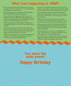 Inside of a 1998 birth year greeting card displaying historical facts and pop culture highlights from 1998.