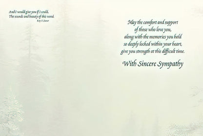 Inside of forest path sympathy card with a comforting message of support and cherished memories.
