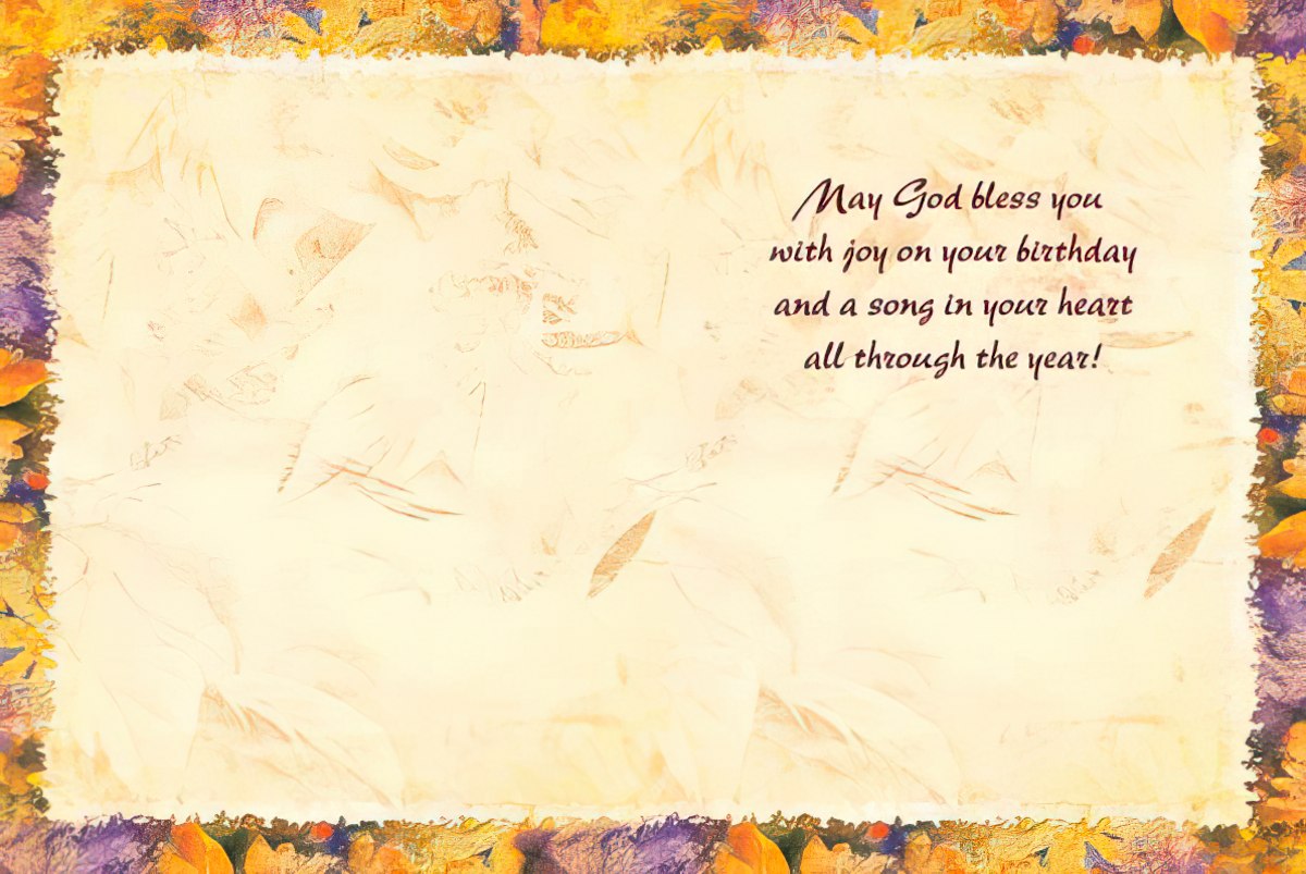 Inside of bird card with a warm birthday blessing: "May God bless you with joy on your birthday."