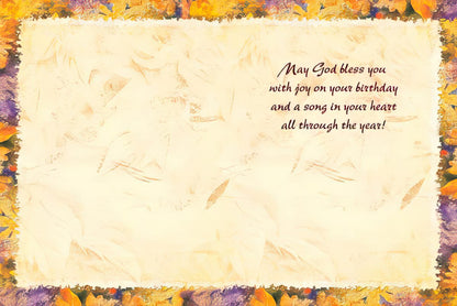 Inside of bird card with a warm birthday blessing: "May God bless you with joy on your birthday."