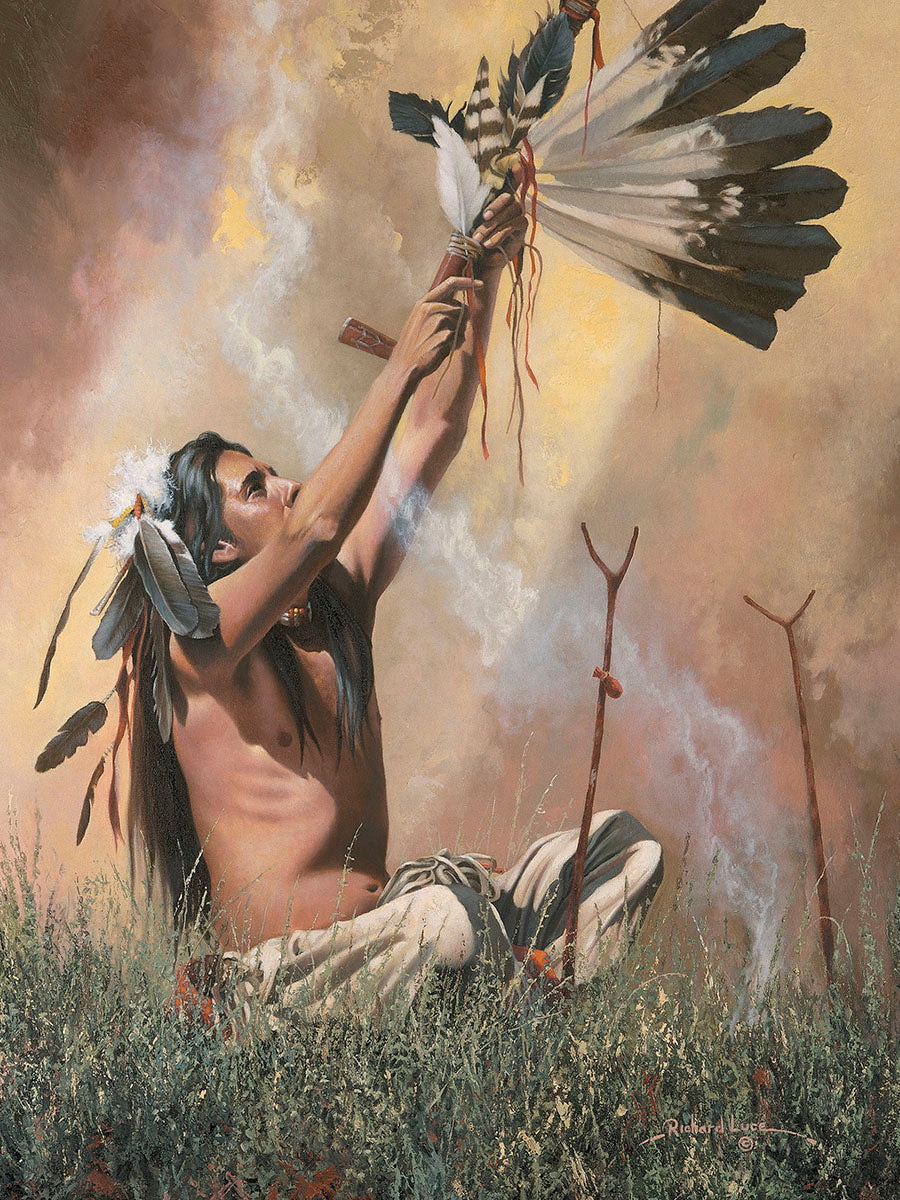 Native American Man Raising Peace Pipe Birthday Card