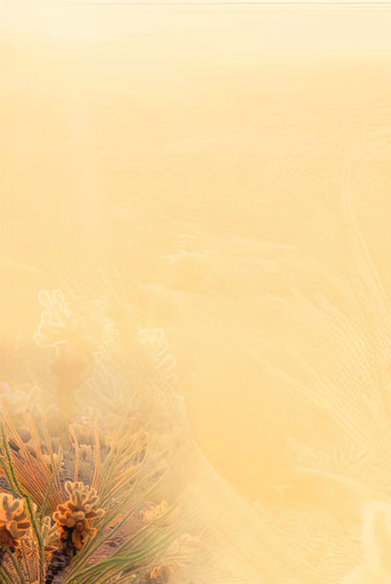 A soft gradient background from light yellow to peach, with a blurry desert plant in the lower left corner.