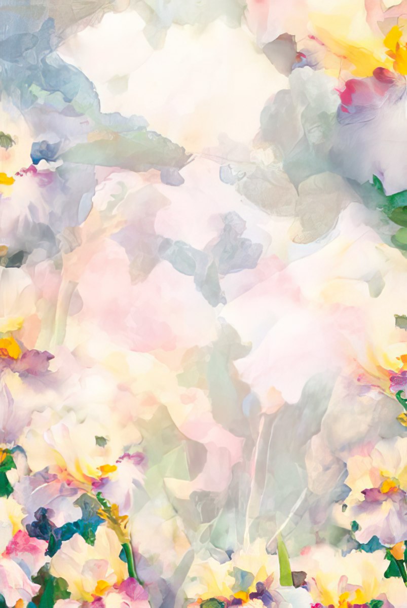 Inside of a Judy Buswell iris card with a dreamy, light watercolor background complementing the flower design.