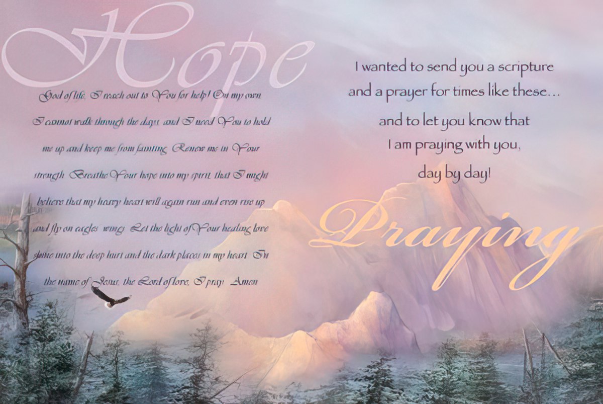Inside of eagle card, with a message of "Hope" and reassurance: "Praying with you, day by day!"