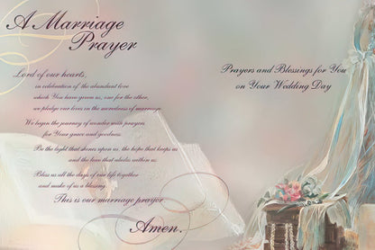 Inside of marriage prayer card, extending "Prayers and Blessings for You on Your Wedding Day."