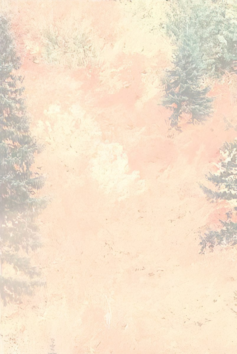 Soft, faded background with a hint of warm pink and orange hues, resembling a blurred autumn forest.