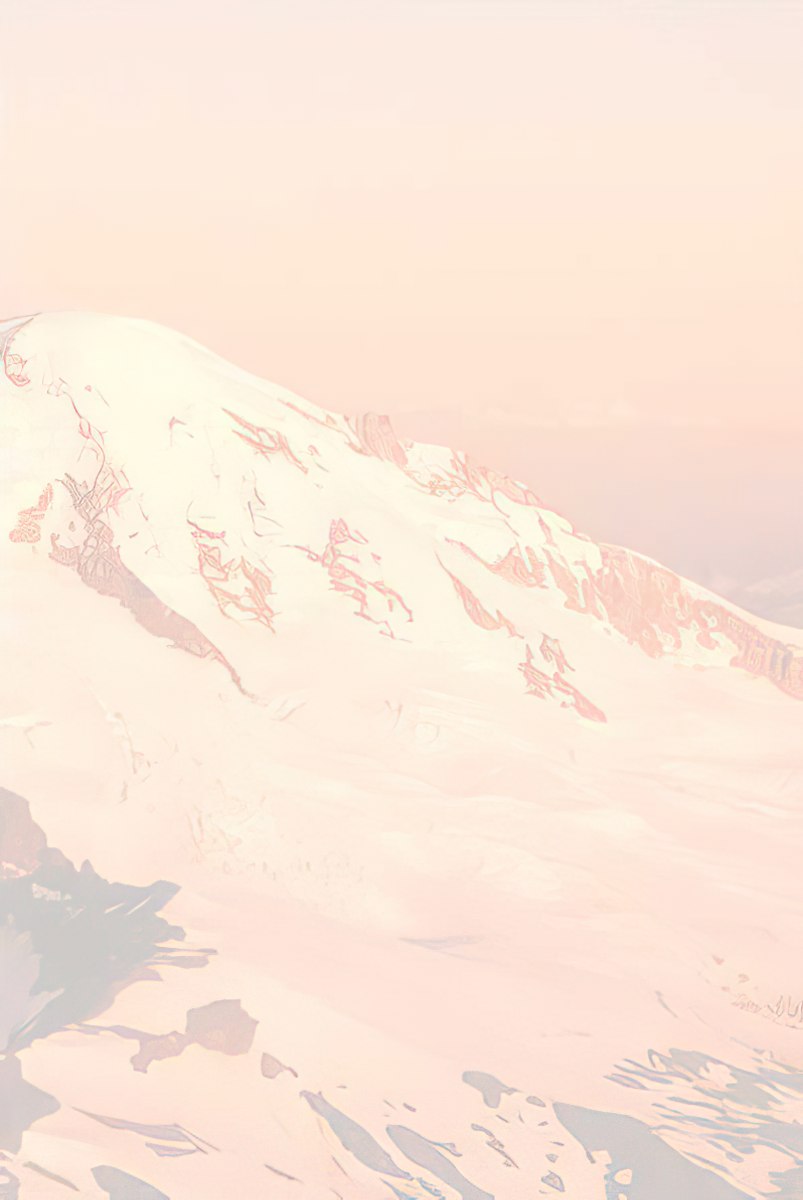 Faded, soft pink and light orange abstract background with a subtle, blurred outline of a snowy mountain.