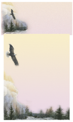 Stack of premium eagle-themed stationery featuring a flying bald eagle and forest landscape, perfect for thoughtful correspondence. Bulk writing paper for offices, gifts, or personal use.