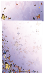 Elegant butterfly stationery paper with a delicate array of colorful butterflies on a light purple and white gradient, ideal for heartfelt messages and creative projects.