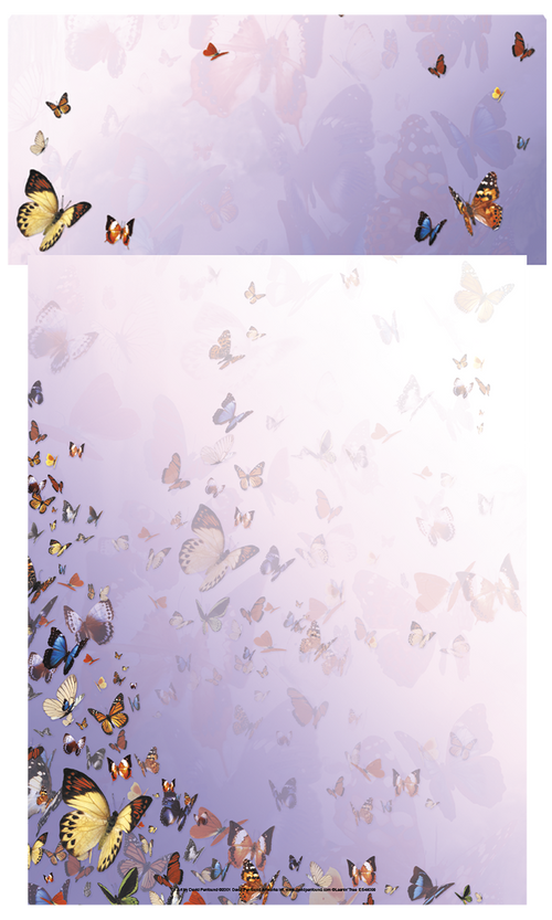 Elegant butterfly stationery paper with a delicate array of colorful butterflies on a light purple and white gradient, ideal for heartfelt messages and creative projects.