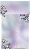 Stationery paper featuring watercolor hummingbirds and purple bell flowers on a faint lilac floral background, perfect for nature-themed notes and letters.