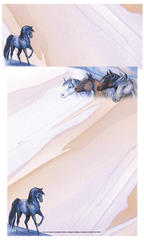 Premium writing paper with a beautiful watercolor-style design depicting a powerful single horse and a lineup of diverse horse breeds at the top. High-quality stationery for heartfelt letters and inspiring messages.