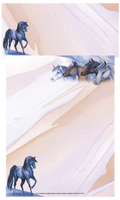 Elegant stationery paper featuring majestic blue and brown horses trotting and standing on a warm, soft pastel background. Ideal for horse lovers, equestrian enthusiasts, and thoughtful letter writing.