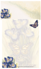 Beautiful butterfly and iris stationery paper with a pastel background, ideal for writing special messages and creative projects.