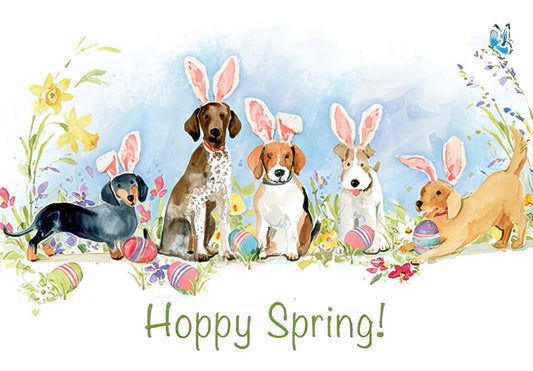 Five Dogs with Bunny Ears Easter Card