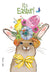 Bunny Wearing Bonnet with Flowers and Eggs Easter Card