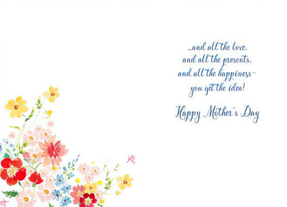 Inside of a watercolor Mother's Day card with a floral border and 'and all the love... Happy Mother's Day' message.