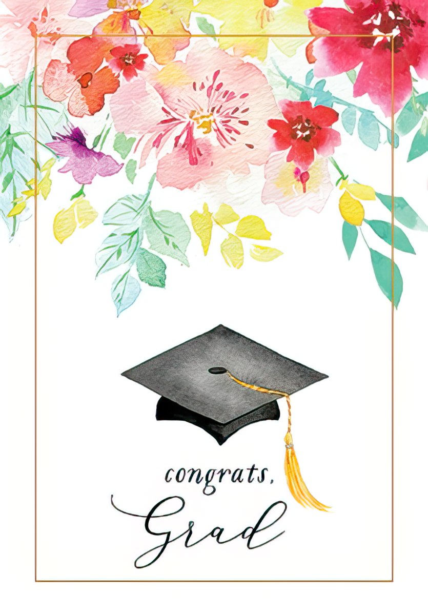 Flowers and Graduation Cap Graduation Card