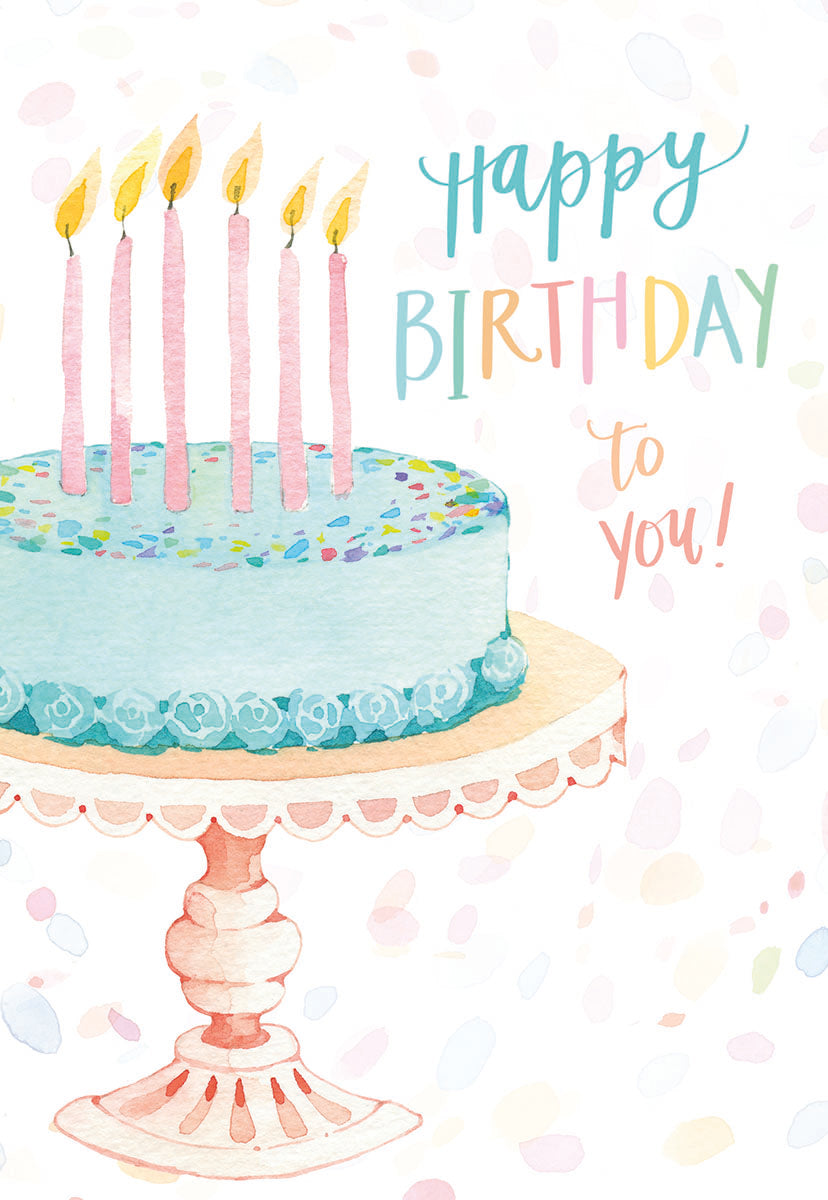 Turquoise Birthday Cake on Stand Birthday Card