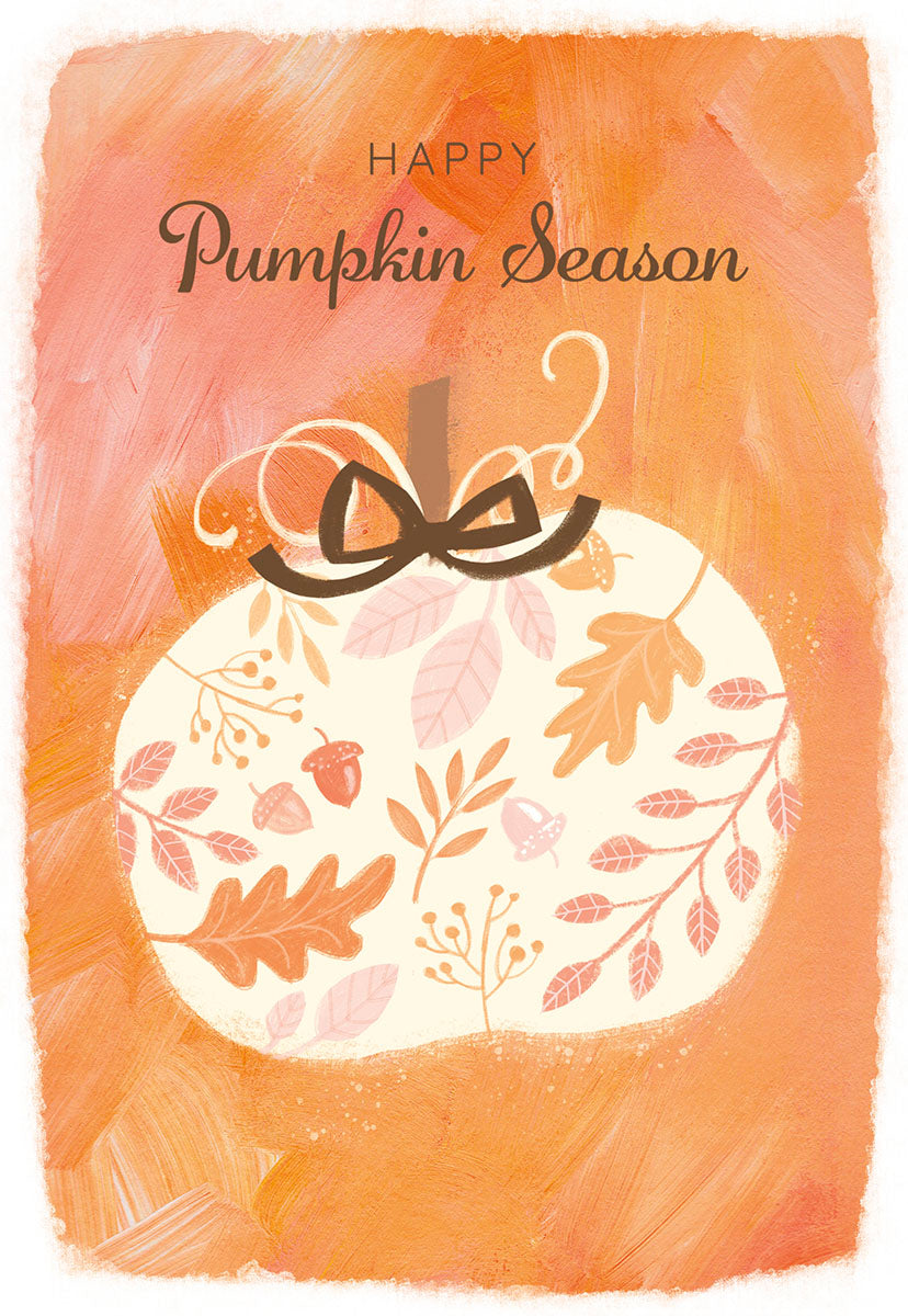 Happy Pumpkin Season Pumpkin and Leaves Halloween Card