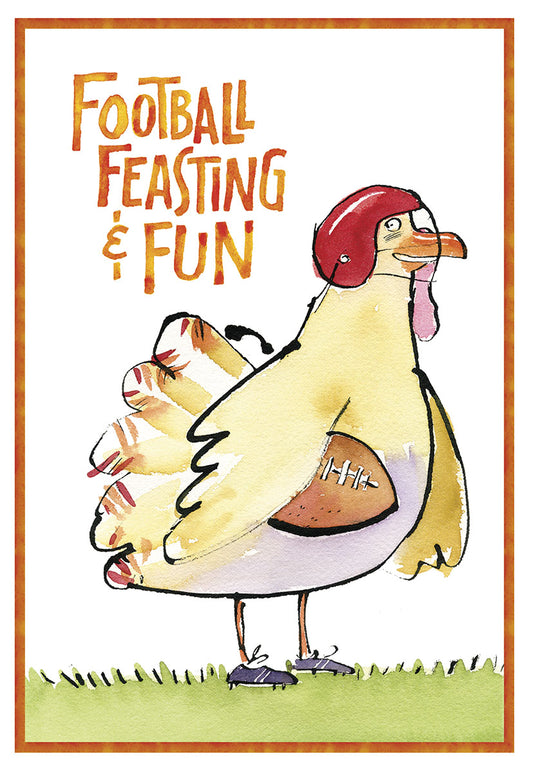 Football Feasting Fun Turkey in Helmet Thanksgiving Card