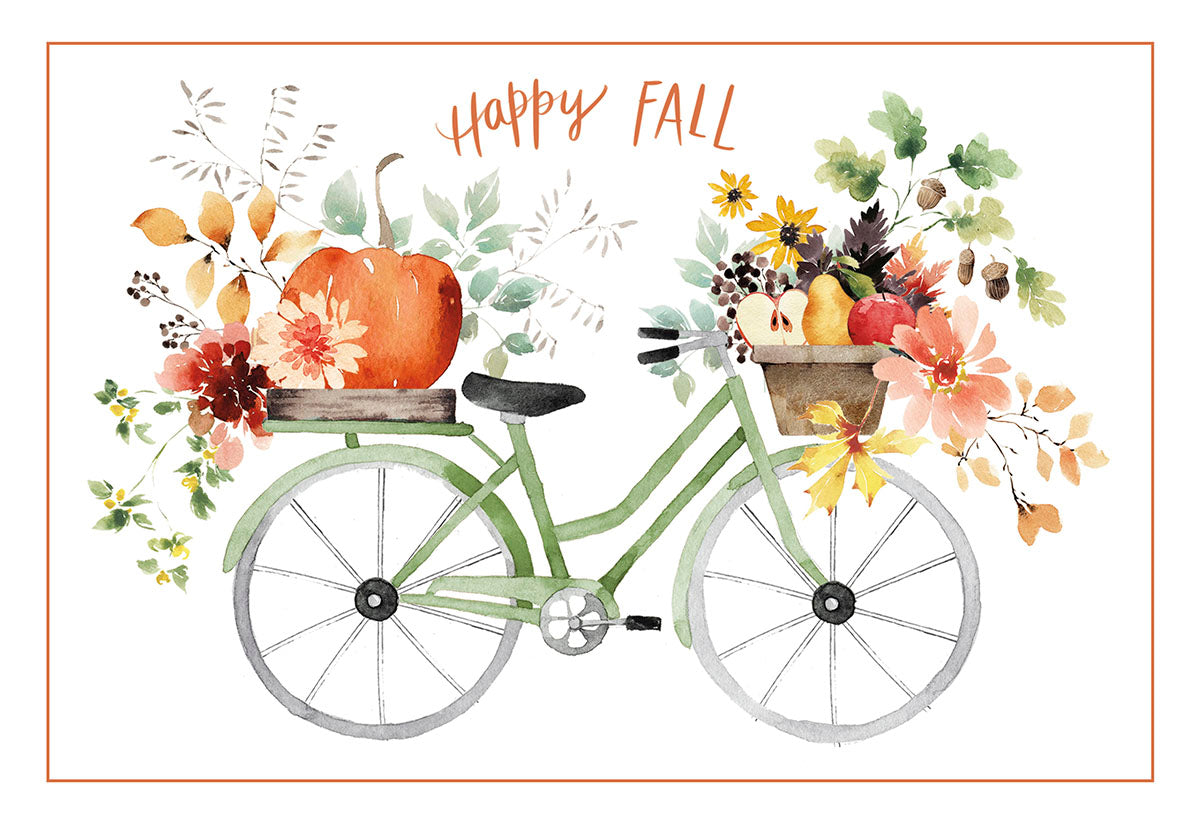 Happy Fall Bike with Pumpkins and Flowers Thanksgiving Card