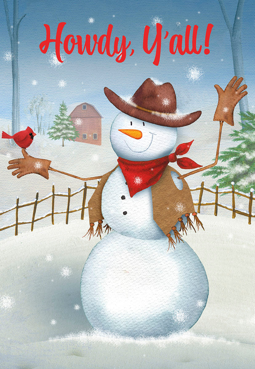 Howdy, Y'all Cowboy Snowman Christmas Card