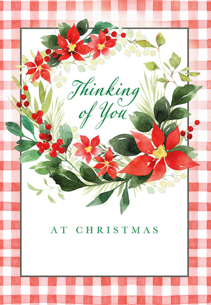 Thinking of You Poinsettias Wreath Christmas Card