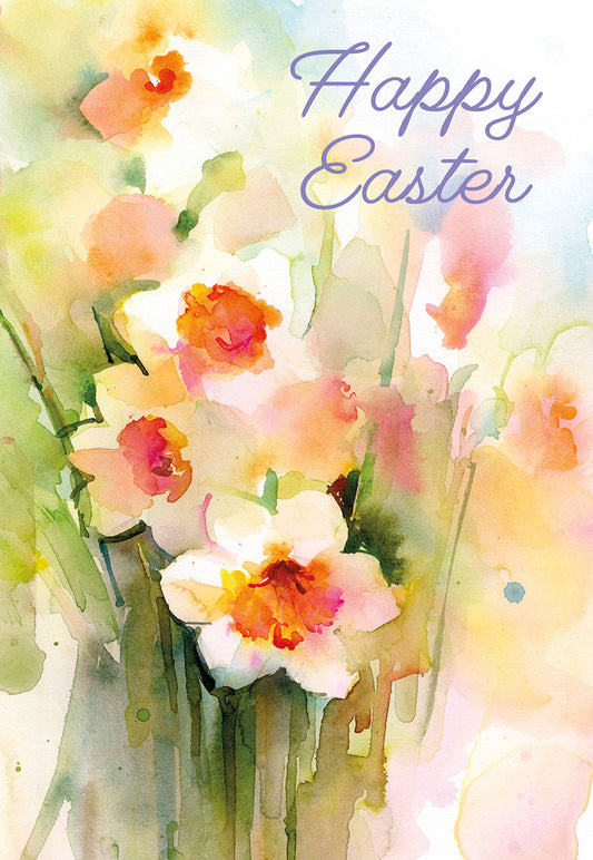 Watercolor Flowers Happy Easter Card