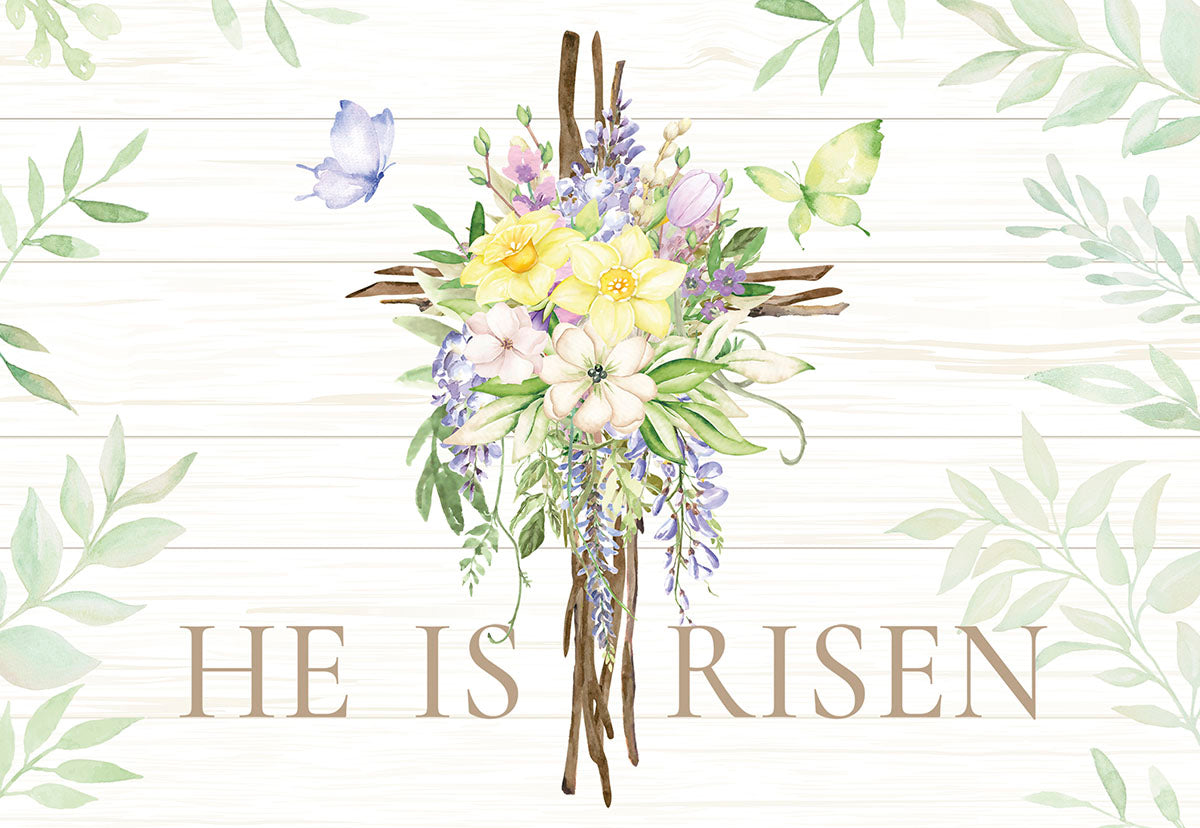 He is Risen Flowers on Cross Easter Card