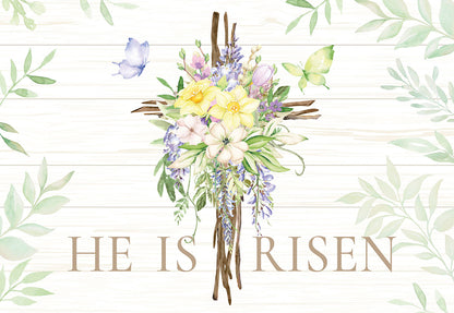 He is Risen Flowers on Cross Easter Card