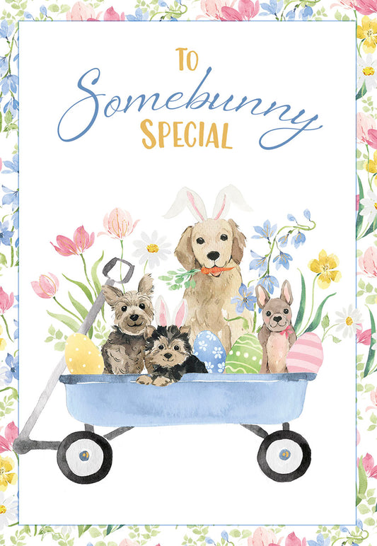 Somebunny Special Dogs in Wheelbarrow Easter Card