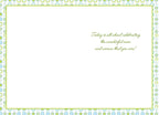 Inside view of a heartfelt Mother's Day greeting card with a green and blue dotted border, featuring the message: 'Today is all about celebrating the wonderful mom and woman that you are!'
