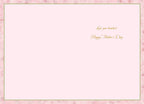 Inside of a floral greeting card featuring the message 'Love you bunches! Happy Mother's Day' on a soft pink background with subtle rose patterns.