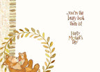Inside of a cute Mother's Day card showing two loving bear characters hugging amidst decorative foliage. Text reads '...you're the beary best there is! Happy Mother's Day,' conveying a sweet and warm message from a child or loved one.
