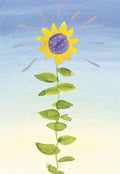Watercolor sunflower illustration radiating light on a blue to yellow gradient sky, symbolizing hope and encouragement.