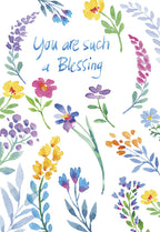 Vibrant watercolor floral birthday greeting card front with 'You are such a Blessing' text, perfect for anyone.
