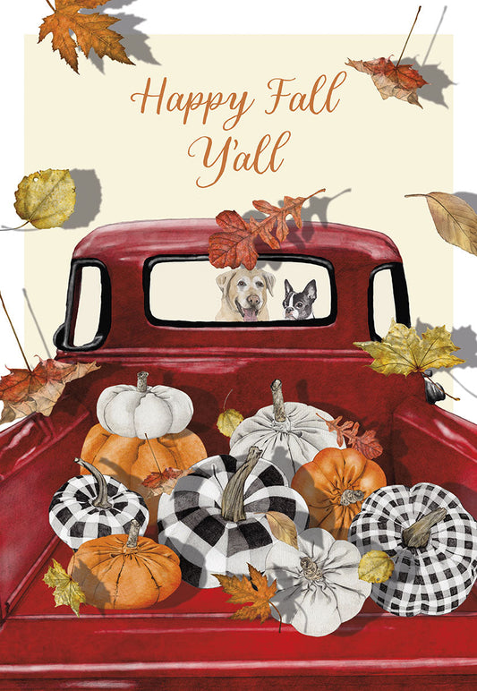 Red Truck with Pumpkin, Dog and Cat Single Halloween Card