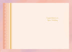 Inside of a greeting card displaying 'Congratulations on Your Wedding' in elegant script against a soft peach and gold background.