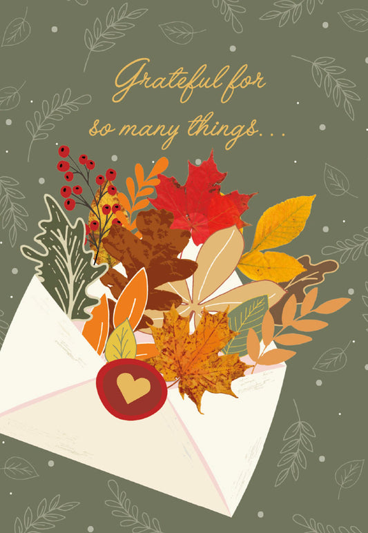 Envelope Stuffed With Leaves Thanksgiving Card