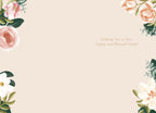 Inside of a religious Easter card, light beige with delicate watercolor floral accents in the top right and bottom left corners. Includes printed message 'Wishing You a Very Happy and Blessed Easter!' with ample blank space for a personal handwritten note.