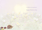 Inside a sweet Mother's Day greeting card showing the mother and baby hedgehogs at the bottom left with a faded floral background and the message 'I'd follow you anywhere! Happy Mother's Day'.