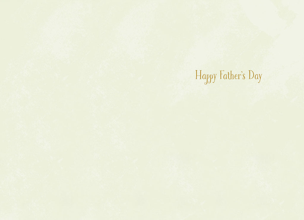 Inside of a simple, elegant cream-colored Father's Day greeting card with 'Happy Father's Day' printed in delicate gold script in the upper right corner, offering space for a personalized message.