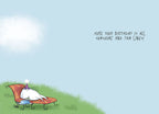 Inside of a humorous greeting card, showing the relaxing cat from the cover and the message: 'HOPE YOUR BIRTHDAY IS ALL SUNSHINE AND TAN LINES!'.