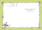 Inside of a humorous birthday card for friends, displaying a minimalist design with a small cartoon cat in a party hat and sunglasses, and the message: 'Exercise your right to have a Happy Birthday!' with festive streamers.