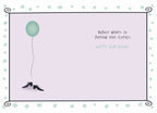 Humorous greeting card inside with a teal balloon, black high heels, and text 'Nobody wants to borrow your clothes. Happy Birthday!'
