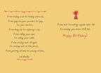 Inside of a funny greeting card with text depicting a Baby Boomer's life journey, from 'taking acid to taking antacids' and 'getting stoned to passing stones,' concluding with 'Happy Birthday!'