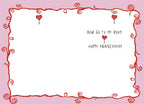 Inside of a sassy anniversary card for spouse, showing playful text 'NOW GO TO MY ROOM. HAPPY ANNIVERSARY.' with a small heart, leaving space for a personal message.