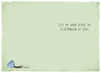 Inside view of a humorous greeting card with a light green background. Text reads: 'LET MY HAIR SERVE AS A REMINDER OF THIS.' A spilled coffee cup is also visible, reinforcing the theme of life's uncontrollable moments.